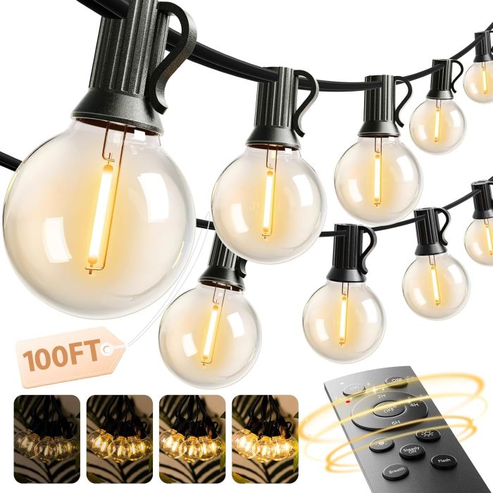 addlon 100FT Outdoor String Lights G40 with Remote Control and Timer